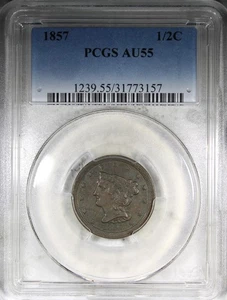 1857 Braided Hair Half Cent PCGS AU55 Circulated Type Coin - Picture 1 of 4