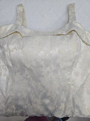 Onyx Nites Maxi Metallic Floral Satin Formal Wedding Gown Diamond Trim Sz 22 - Image 1 of 4