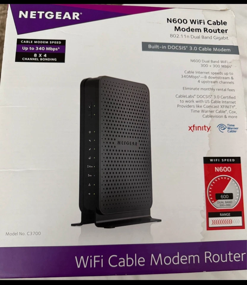 Router módem cable WiFi Netgear N600 (C3700) - DOCSIS 3.0 doble banda, caja abierta  Foto 1 de 4