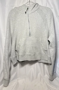 Lululemon Women’s 1/4 Zip Cropped Fleece Light Gray Sweatshirt Size XL - Picture 1 of 7