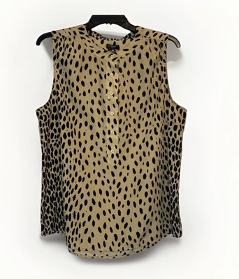 Blusa sin mangas J CREW para mujer Natasha Wildcat estampado botón delantero 14 Foto 1 de 4