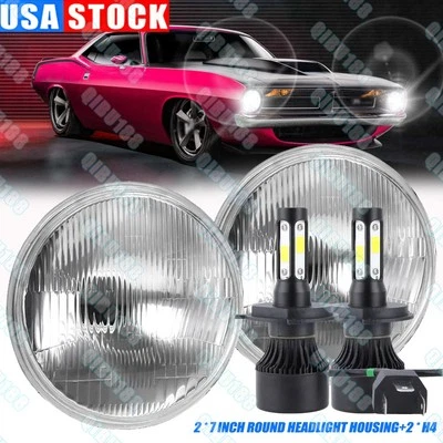 For Plymouth Duster 340 1970-1975 7" inch Round LED Headlights High/Low Beam New - Image 1 of 4