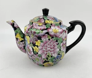 Antike chinesische Qianlong Mark Teekanne Famille Noire Millefleur Blumen Floral - Bild 1 von 20