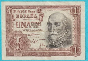 SPAIN 1 PESETA 22 . 7 . 1953  P 144  EXTRA FINE/ALMOST UNCIRC K505228 - Picture 1 of 2
