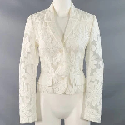 Blazer Chaqueta ANNE FONTAINE Talla M Blanco Mezcla Algodón Encaje Recortado Pico Solapa Foto 1 de 4