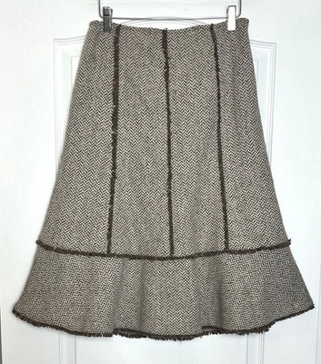 Falda Midi De Colección Ann Taylor LOFT Talla 4 Marrón Tweed Espiga Seda Lana Línea A Foto 1 de 4