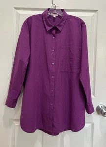 EILEEN FISHER Womens Size Medium Organic Cotton Button Up Shirt Oversized Purple - Picture 1 of 7
