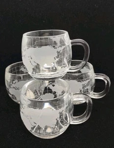 Vintage Nestle geätztes Klarglas alte Weltkugelkarte Kaffeegläser - 4er Set - Bild 1 von 12