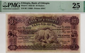Ethiopia 10 Thalers 1932-1935 Pick 8 (PMG 25 VF) - Picture 1 of 2