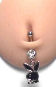 1 14g 7/16 Cubic Zirconia Playboy Black Dangle Belly Ring 2000 Collection Gift - Bild 1 von 1