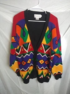 Womens Santoria Size M 90s Colorful Tribal Cardigan Sweater Art to wear - Picture 1 of 6