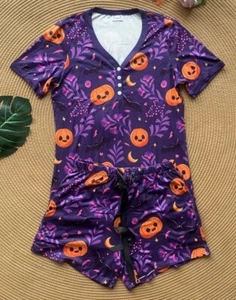 Shirley & Stone lila Kürbis kurz mit Kurzarm Pyjama Set Größe M - Bild 1 von 4