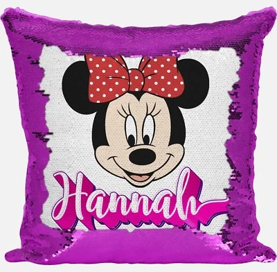 Copricuscino Personalizzato Minnie Qualsiasi Nome Magic Reveal Paillettes Regalo Rosa 1 - Immagine 1 di 4