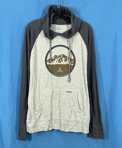 ASCEND It's All Within Reach GRAY Jersey Knit MOUNTAINS Pocket HOODED T-SHIRT M - Picture 1 of 5