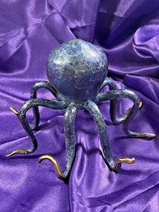 Brass Octopus Nautical Beach Decor Coastal Sea Figure Sculpture Art Blue Aquariu - Picture 1 of 13
