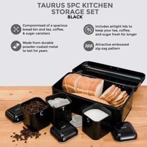 4PC PIECE METAL BREAD BIN STORAGE CANISTERS SET SUGAR COFFEE TEA ENAMEL COATED - Picture 1 of 12