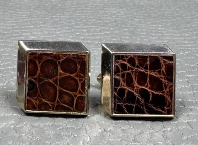 Gemelos vintage enchapados en oro amarillo piel de cocodrilo Foto 1 de 3