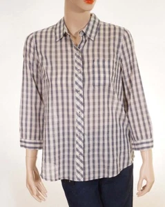 Camisa con botones manga 3/4 a cuadros azul beige azul de Lucky Brand 7W41698 para mujer M - Imagen 1 de 2