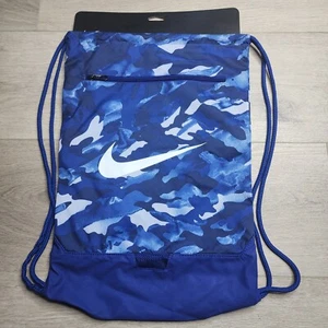 Nike Brasilia Training Gym Sack Large Drawstring Backpack Blue Camo - Picture 1 of 3