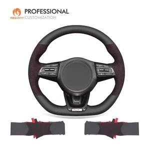 MEWANT Leather Black Alcantara Steering Wheel Cover Wrap for Kia Stinger D-Shape - Foto 1 di 9