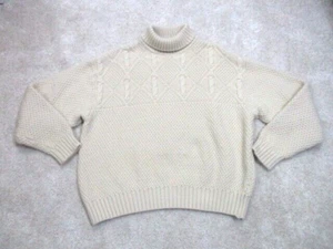 Country Road Work Wear 100% Pure Wool Chunky Knit Sweater Mens S Beige Argyle - Picture 1 of 11