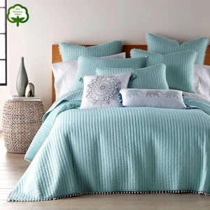 Jenny Mclean Clavo Pompom Blue 3 Piece 100% Cotton Coverlet Set - Picture 1 of 6