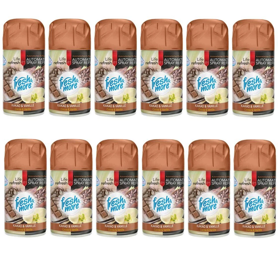 Fresh & More Ambientador Recarga (Paquete De 12) 250ml Cacao & Vainilla