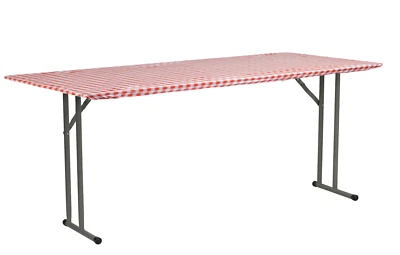 Kwik-Covers Narrow Rectangular Fitted Plastic Table Covers 6' x 18", Bundle of 5 - Image 1 of 3