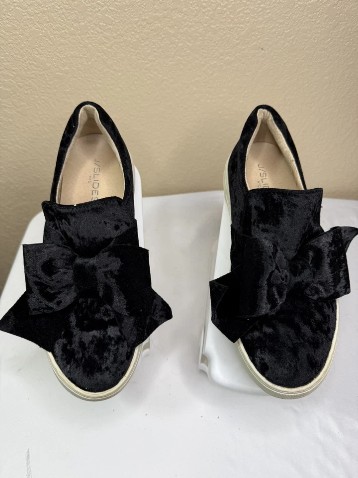 J Slides NYC Annabell Bow Slip-On Women's Velvet Black Sneakers Size 8.5M - Image 1 of 4