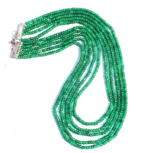 317 Cts 3 Strand Enhanced Emerald Faceted Round Shape Beads Necklace SK 19E376 - Picture 1 of 3