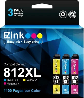 3 Pack 812XL T812XL High Yield Ink Cartridges Replacement for Epson Chip WF EC - Image 1 of 4