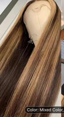 混合颜色棕色 28 英寸花边前假发 13/6 P4/27 人类头发 250% DNSTY RTL $449 — 第 1/4 张图片