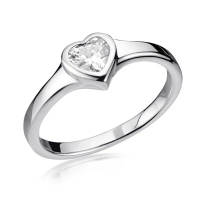 MATERIA Herz Ring Silber 925 Damen mit Zirkonia weiß rhodiniert 16 17 18 19 20mm - Bild 1 von 3