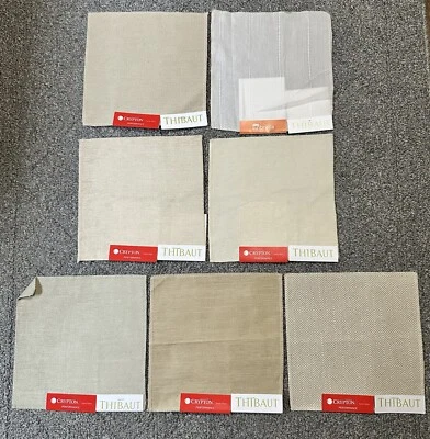 Lot of 7 Thibaut Fabric Samples Approx 8” Neutrals Aura Cream Beige White Crafts - Image 1 of 4