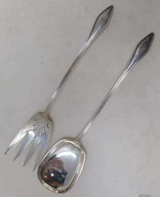Towle Mary Chilton Lettuce Set Fork & Spoon 9.75" L Sterling Silver "S" Mono 90g Foto 1 de 4