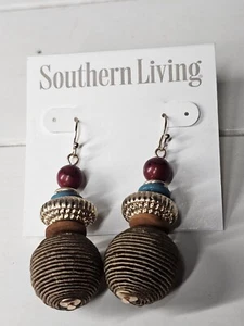 Signed Southern Living Gold Tone and Turquoise Round Dangle Earrings NWT - Picture 1 of 4
