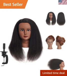 14 Inches Real Hair Mannequin Head for Hairdressing Practice with Clamp - Picture 1 of 9