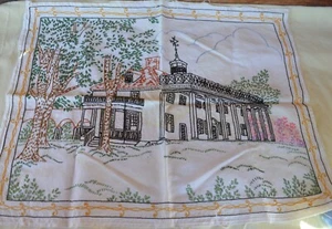 Vintage 20x16 Hand Embroidered Building w Columned Porch Plantation Home? - Picture 1 of 11