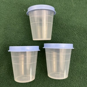 3 Vintage Tupperware Mini Behälter klare Zwerge 101 mit babyblauen Deckeln 201 - Bild 1 von 5