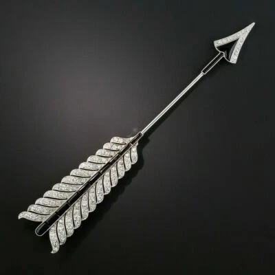 Art Deco Black Onyx & 1.85+ CT/w Cubic Zirconia Arrow Jabot Fashion Brooch Men's - Image 1 of 4