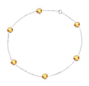 14K White Gold Anklet Bracelet With Citrine Gemstones 10.5 Inches