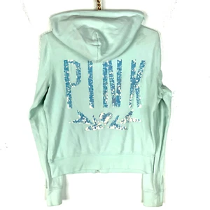Felpa donna Victoria's Secret rosa con cappuccio blu medio full zip Y2k - Foto 1 di 6