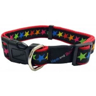 Dog Collar - Black. Multicoloured Stars - Small (25-35cm) 1/2x10-14" @Melian - Image 1 of 3