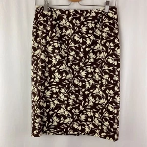 LRL Ralph Lauren Womens A Line Skirt Brown Ivory Floral Stretch Zip Petites 2P - Picture 1 of 4