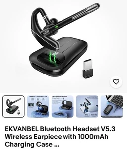EKVANBEL Bluetooth Headset V5.3 Wireless Earpiece with 1000mAh Charging Case ... - Photo 1 sur 4