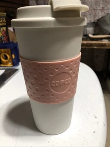 Copco Acadia Travel Mug 16 Oz - Microwave & Dishwasher Safe - White Peach Band - Picture 1 of 2