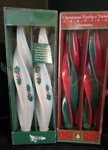 Velas navideñas vintage pluma torcida cónica blanca acebo de Navidad rojo/verde - Imagen 1 de 3