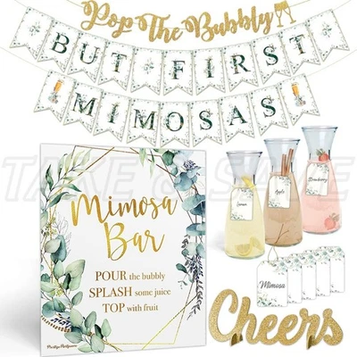 Kit Decoración Brunch Bar Mimosa con Letreros, Estandartes, Etiquetas para Fiesta de Cumpleaños Foto 1 de 4
