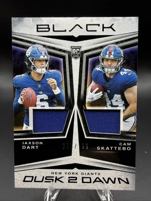 2025 Panini Black Jaxson Dart Cam Skattebo Dusk 2 Dawn Dual Patch 092/199 Rookie - Image 1 of 4