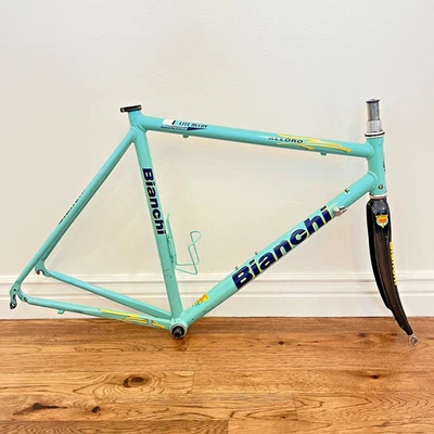 Bianchi Alloro Campione Del Mondo 57cm Frame Set - Handmade Italy Celeste Carbon - Image 1 of 4